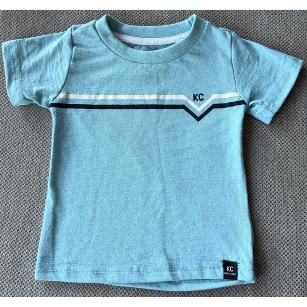 Kenneth Cole New York Boys Tee Shirt 12M Blue KC Stripe Logo NWOT